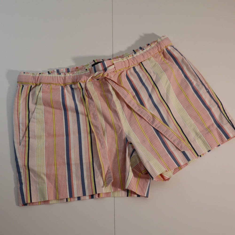 LOFT Womens Size XS Belted Multi Color Striped Shorts Cotton